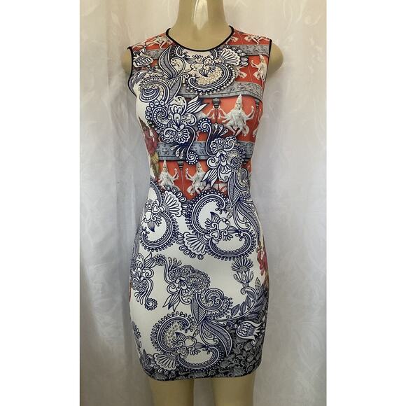 Clover Canyon Henna Print Dress Bodycon Neoprene Scuba Sheath Shiva Hind… - Picture 3 of 13